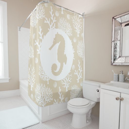 Kustkoralen, witte Zee en zeepaardje Douchegordijn (In situ)