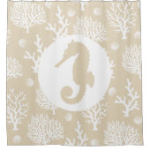 Kustkoralen, witte Zee en zeepaardje Douchegordijn (Voorkant)