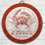 Kustkrab Beach House Rustige Hood Familienaam Dartbord<br><div class="desc">Dit dartbord is voorzien van een rode krab met uw familienaam over een faux witte gewassen houten achtergrond. Pas met uw familienaam en vastgestelde datum aan om dit uw eigen unieke strandhuis ping pong peddels te maken. Ook beschikbaar zijn maïsgat set, bierpongtafel en golf accessoires. Ontworpen voor u door Blackberry...</div>