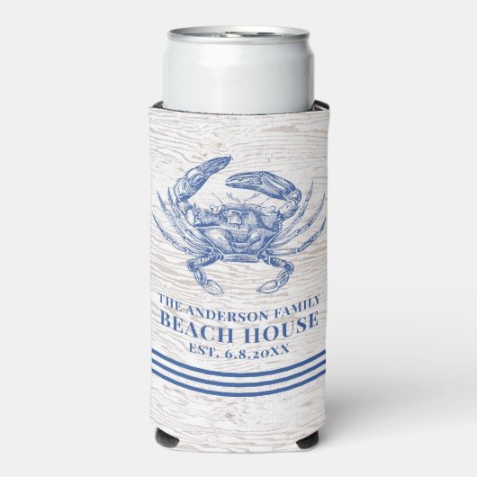 Kustkrab Beach House Rustige Hood Familienaam Seltzer Blikjeskoeler (Seltzer Voorkant)