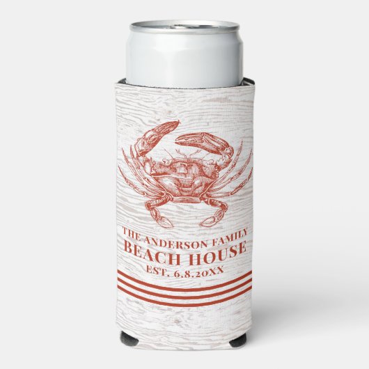 Kustkrab Beach House Rustige Hood Familienaam Seltzer Blikjeskoeler (Seltzer Voorkant)