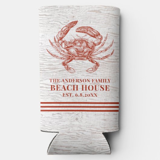 Kustkrab Beach House Rustige Hood Familienaam Seltzer Blikjeskoeler (Achterkant)