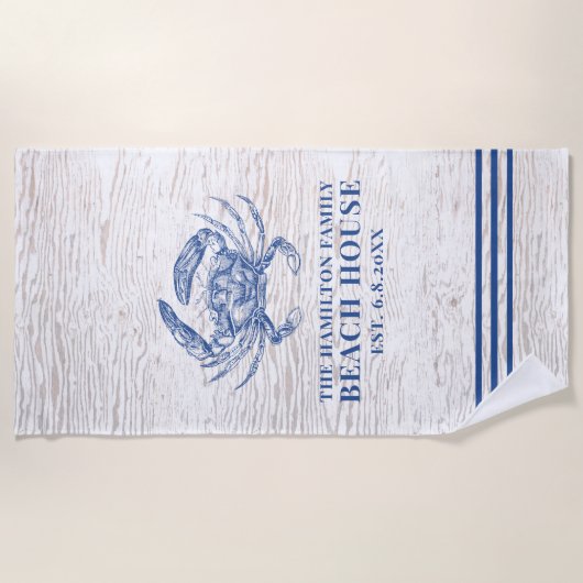 Kustkrab Beach House Rustige Hood Familienaam Strandlaken (Voorkant)