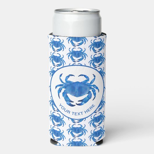Kustkrab blauw seltzer blikjeskoeler (Seltzer Voorkant)