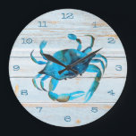 Kustkrab Grote Klok<br><div class="desc">Breng het strand naar huis met dit bijtende hout met een waterverf blauwe krab wandklok.</div>
