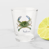 Kustkrab Nautical Blue en Green Waterverf Shot Glas (Voorkant)