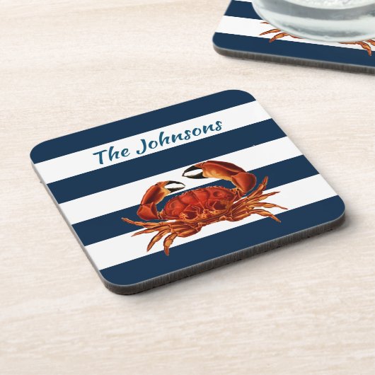 Kustkrab Nautical Stripes Bier Onderzetter (Linkerzijde)