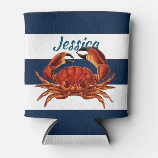 Kustkrab Nautical Stripes Blikjeskoeler (Voorkant)