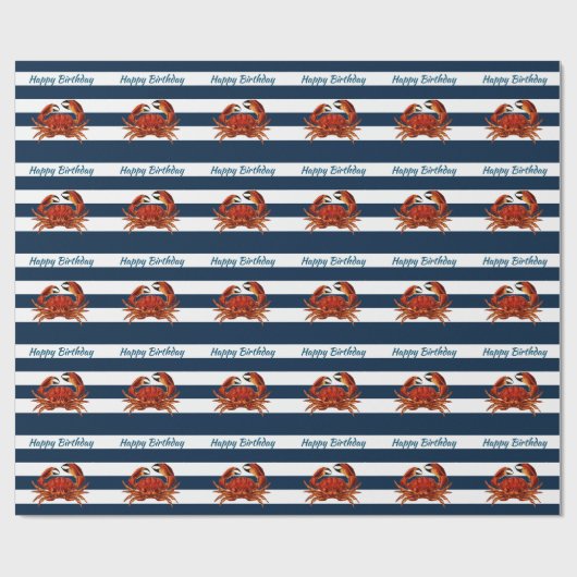 Kustkrab Nautical Stripes Cadeaupapier (Vlak)