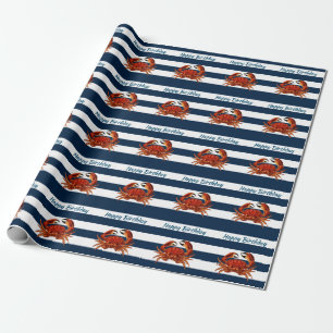 Kustkrab Nautical Stripes Cadeaupapier