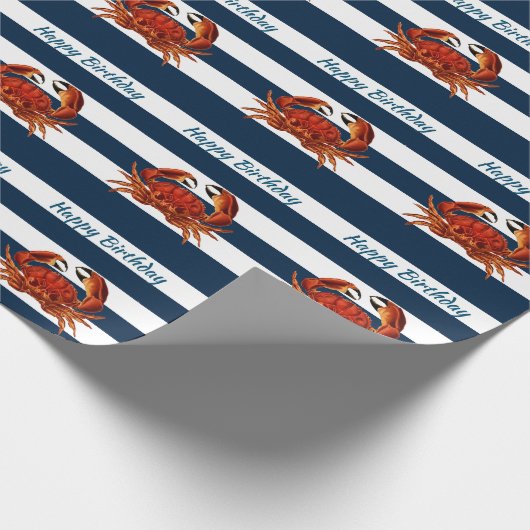 Kustkrab Nautical Stripes Cadeaupapier (Hoek)