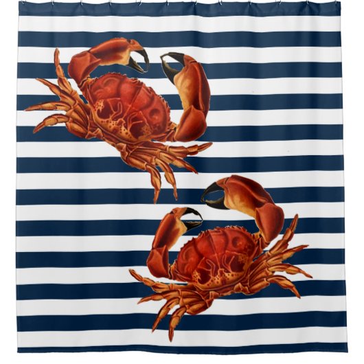 Kustkrab Nautical Stripes Douchegordijn (Voorkant)