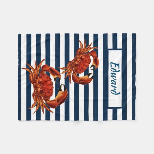 Kustkrab Nautical Stripes Fleece Deken (Voorkant (Horizontaal))