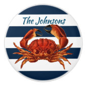 Kustkrab Nautical Stripes Keramische Knop (Voorkant)