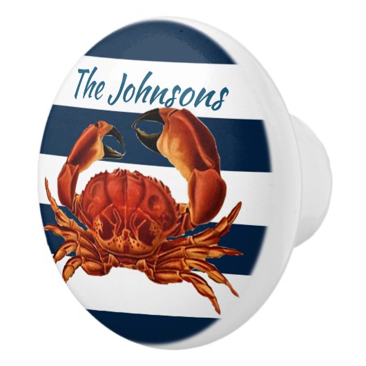 Kustkrab Nautical Stripes Keramische Knop (Rechts)