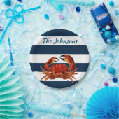 Kustkrab Nautical Stripes Papieren Bordje (Feest)