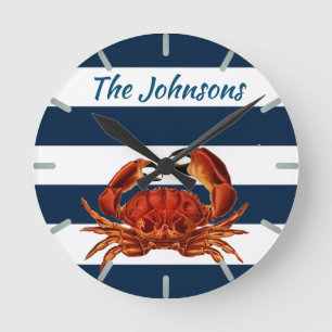 Kustkrab Nautical Stripes Ronde Klok