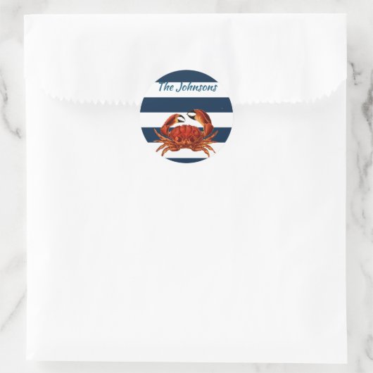 Kustkrab Nautical Stripes Ronde Sticker (Tas)