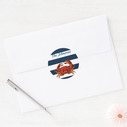 Kustkrab Nautical Stripes Ronde Sticker (Envelop)