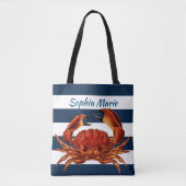 Kustkrab Nautical Stripes Tote Bag (Voorkant)