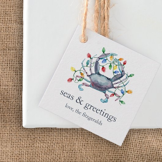 Kustkrab “Sea & Greetings” Kerstcadeautags Bedankjes Labels
