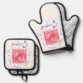 Kustkrabstof placemat ovenwant & pannenlap set (Voorkant / Achterkant)