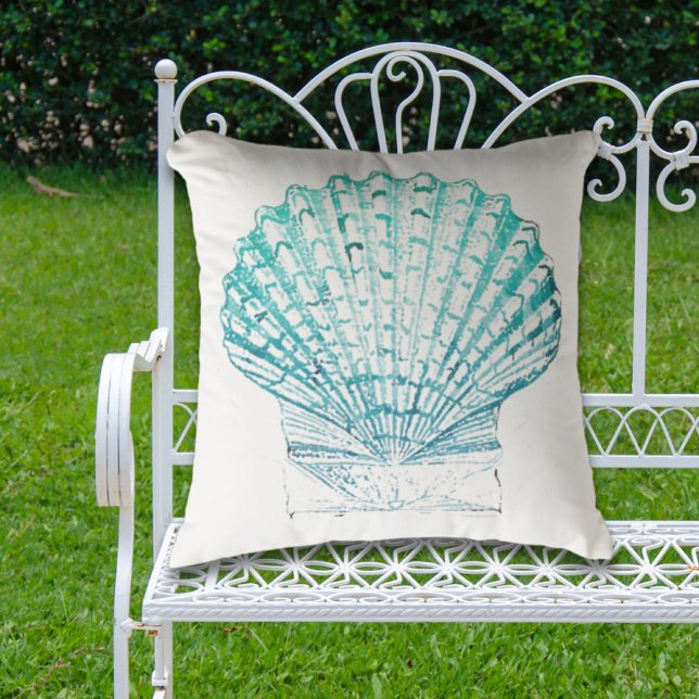 kustkreeft blauwgroen blauwe waterverf zeeschildpa buitenkussen (coastal chic teal blue watercolor mermaid seashell outdoor pillow)