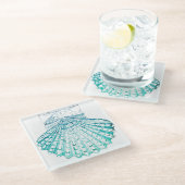 kustkreeft blauwgroen blauwe waterverf zeeschildpa glazen onderzetter (Schuin)