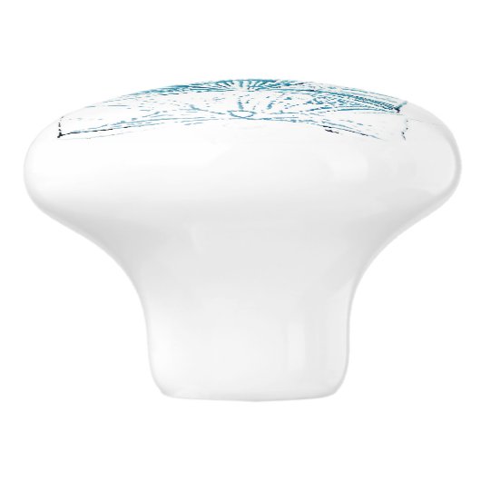 kustkreeft blauwgroen blauwe waterverf zeeschildpa keramische knop (Zijkant)