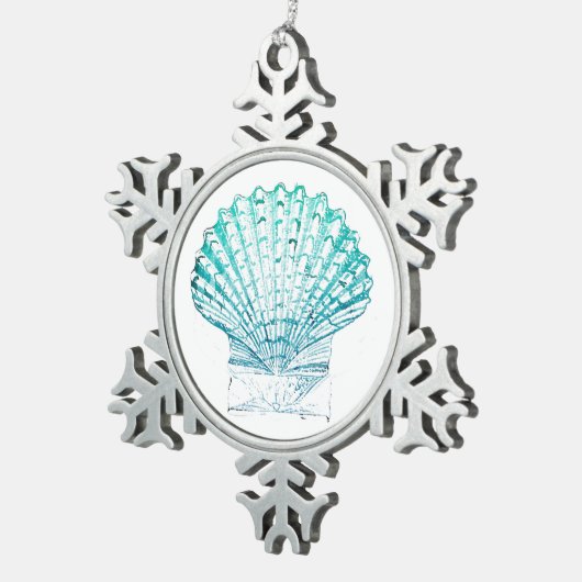 kustkreeft blauwgroen blauwe waterverf zeeschildpa tin sneeuwvlok ornament (Rechts)