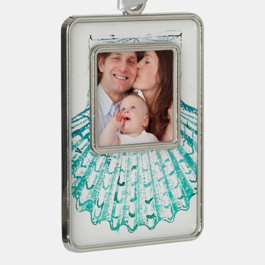 kustkreeft blauwgroen blauwe waterverf zeeschildpa verzilverd omlijst ornament (Rechts)