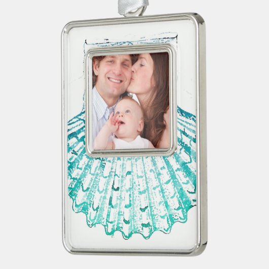 kustkreeft blauwgroen blauwe waterverf zeeschildpa verzilverd omlijst ornament (Links)