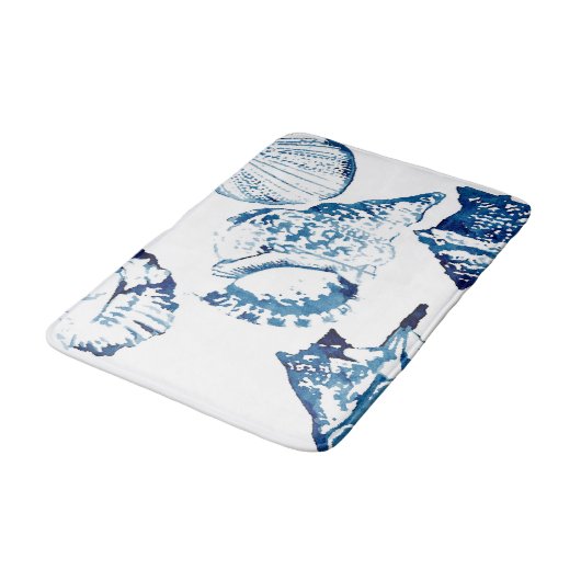 kustkreeft indigo blauwe oceaan waterverf seashell badmat (Gekanteld)