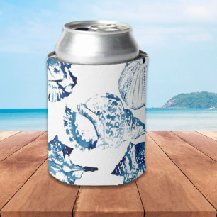 kustkreeft indigo blauwe oceaan waterverf seashell blikjeskoeler