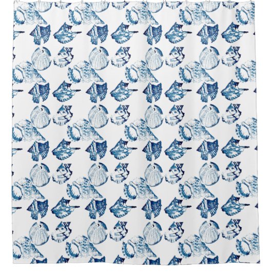 kustkreeft indigo blauwe oceaan waterverf seashell douchegordijn (Voorkant)