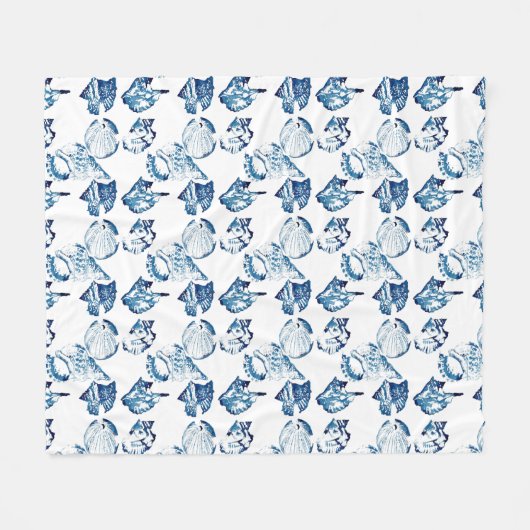 kustkreeft indigo blauwe oceaan waterverf seashell fleece deken (Voorkant (Horizontaal))