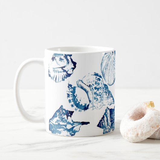 kustkreeft indigo blauwe oceaan waterverf seashell koffiemok (Met donut)