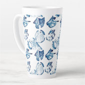 kustkreeft indigo blauwe oceaan waterverf seashell latte mok (Linkerhoek)