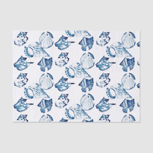 kustkreeft indigo blauwe oceaan waterverf seashell tissuepapier (Voorkant)