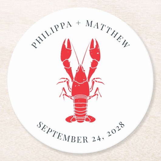 Kustkreeft Kookt Strandbruiloft Ronde Kartonnen Onderzetter (Voorkant)