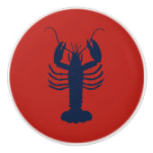 Kustkreeft Marine Blauw en Rood Nautische Kleuren Keramische Knop (Voorkant)