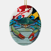 Kustkreeft Maryland Blue Crab met vlag Keramisch Ornament (Rechts)