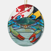 Kustkreeft Maryland Blue Crab met vlag Keramisch Ornament (Links)