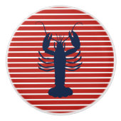 Kustkreeft Rood Wit en Blauw Nautische Streep Keramische Knop (Voorkant)