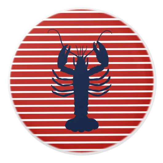 Kustkreeft Rood Wit en Blauw Nautische Streep Keramische Knop (Voorkant)