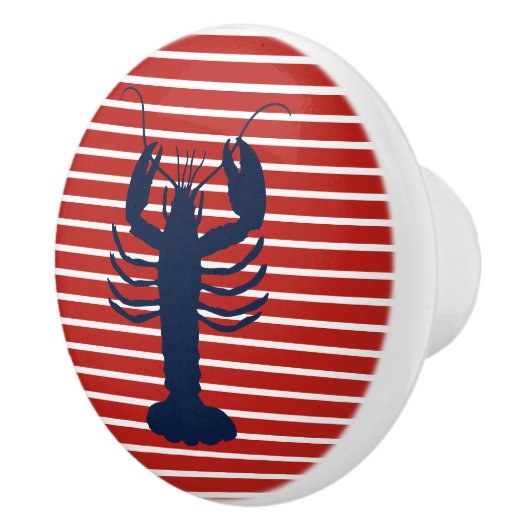 Kustkreeft Rood Wit en Blauw Nautische Streep Keramische Knop (Rechts)