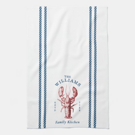 Kustkreeft strand huis familienaam theedoek (Verticaal)