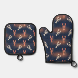 Kustkreeftpatroon – Nautisch Zeevoedsel Zomer Ovenwant & Pannenlap Set