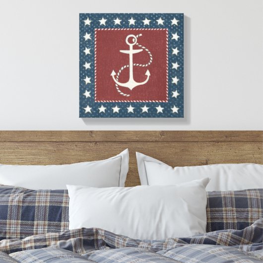 Kustkunst | Anchor op rood Canvas Afdruk (Insitu (Slaapkamer))