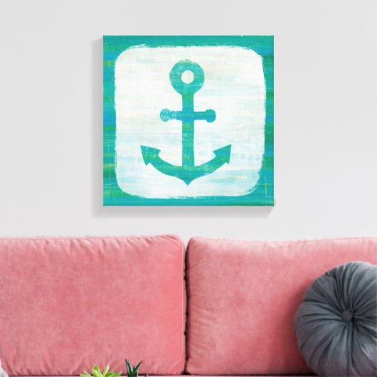 Kustkunst | Aqua Anchor Canvas Afdruk (Insitu (Woonkamer))